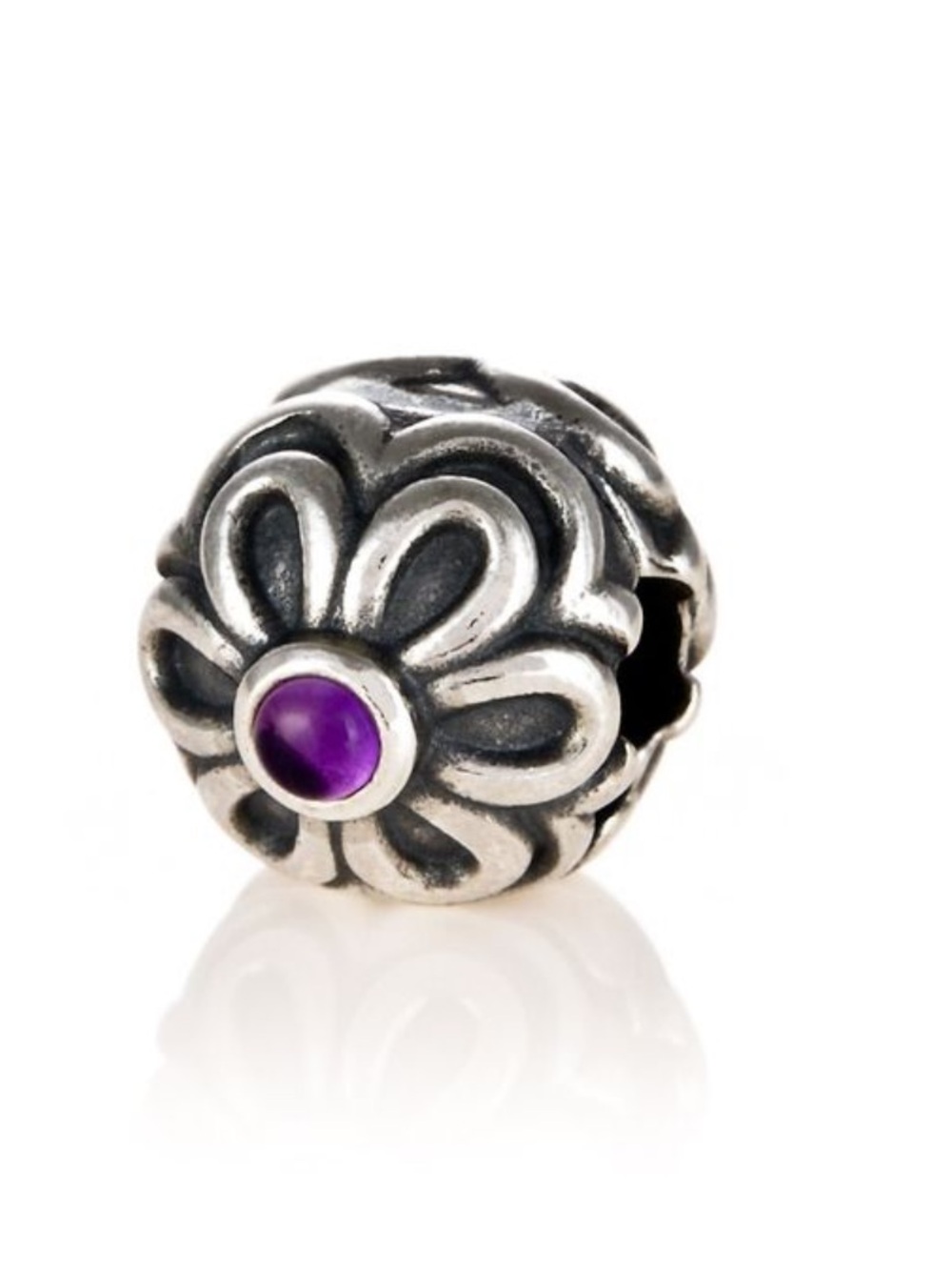 (ONE) PANDORA PURPLE Amethyst ZINNIA FLOWER CLIPS 790953AM 925 Sterling Silver